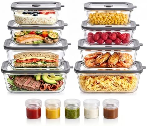8 Pack Non-Toxic Glass Food Storage Containers with Glass Lids by Woaiwo-q