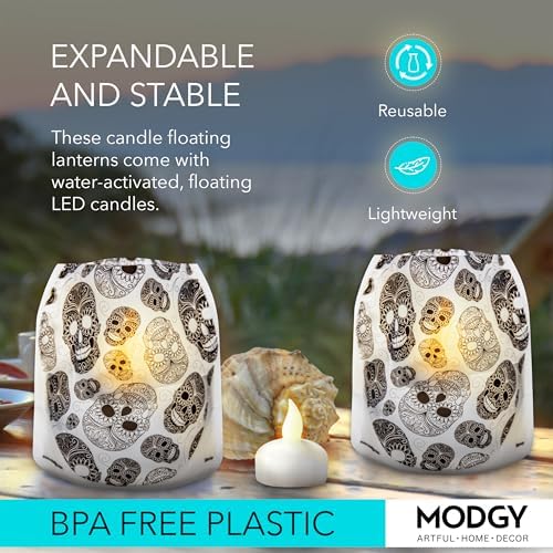 MODGY Luminary Lanterns Candle Holder Decorative Indoor Outdoor Decor, Lanterns for Wedding Centerpiece Decoration Outside Patio, with Flameless Floating LED Candles, Skoup Pack of 2 - Image 3