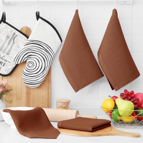 Homaxy 100% Cotton Waffle Weave Kitchen Dish Cloths 6-Pack, Caramel - Image 6