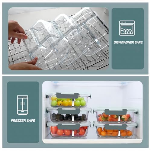 KOMUEE Glass Meal Prep Containers 3 Compartments, 5 Pack 36 oz - Image 2