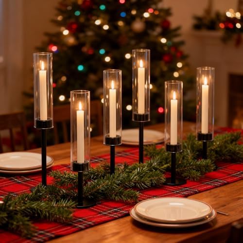 Black Hurricane Glass Candle Holders Set of 6 Tall Taper Candlestick Holder by Batoslee