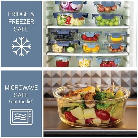 COOK WITH COLOR Premium 32-Pc. Borosilicate Glass Food Container Set with Dividers - 4 Rectangles, 8 Rounds, 4 Squares - Leakproof Lids - Meal Prep, Storage, Ombre Blue - Image 4