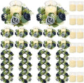Blue Rose Candle Rings with Flameless Candles Sets - 24PCS Artificial Flower Eucalyptus Wedding Centerpiece 3 Inch Pillar Candleholders Wreaths for Wedding Party Decor (Blue - 12 Sets) by ACMEE