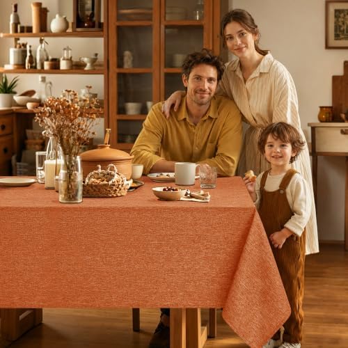 Decorelia Linen Textured Fall Tablecloth Rectangular, Orange, 60"x144" - Image 2