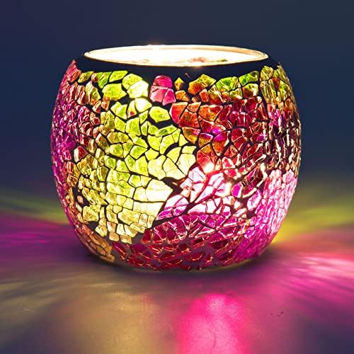 Rancco Glass Votive Candle Holder for Tealight, Romantic Mosaic Cracked Candle Holder, Candle Lamp Aromatherapy Candlescape Bowl for Valentine's Thanksgiving, Christmas Table Centerpiece, Party Decor by Rancco