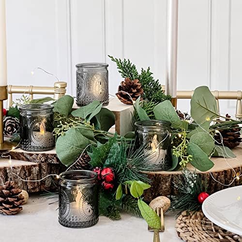 Kate Aspen Smoke Gray Vintage Glass Tealight Votive Candle Holders with Fleur-de-lis Design, Set of 8 - Perfect for Farmhouse Room & Shelf Decor - Image 5