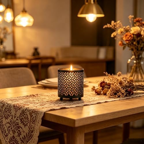Hosley 4.5" Black Metal Candle Holder Sleeve Gold Interior for Tealights & Votive Candles Decorative Lantern for Home Décor, Weddings, Meditation, & Events - Image 4