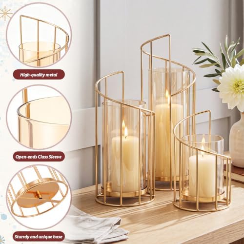 Baquler 3 Pcs Gold Metal Wire Candle Holders Decorative Glass Tea Light - Image 4