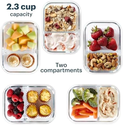 Pyrex Glass Meal Box (5-Pack, 2.3 Cup) Divided Compartments, Locking Lids - Image 3