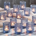 30 Pack Clear Glass Votive Candle Holders, Vintage Candle Holder Bulk, Tealight Candle Holders for Table Centerpieces, Home, Bridal Shower, Birthday, Christmas, Thanksgiving Party Table Decor (Blue) by Hlukana