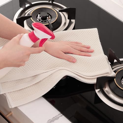 Homaxy 100% Cotton Oversized Waffle Weave Kitchen Towels 8-Pack, Beige - Image 5