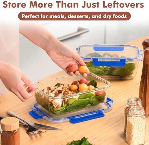 Razab 2 Pcs 1860ml / 63 Oz Large Glass Food Storage Containers with Lids - Glass Meal Prep Containers with Locking Lids for Roasting, Storing Leftover, Lunch Container, BPA Free, Microwave & Oven Safe - Image 6