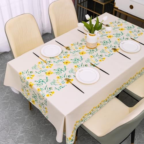 Rectangle Table Cloth,100% Waterproof Tablecloth Oil Proof Spill Proof Vinyl Table Cloth, Wipe Clean Plastic Table Cover for Dining, Camping, Indoor and Outdoor 54" x 78",Yellow Flower by Unknown