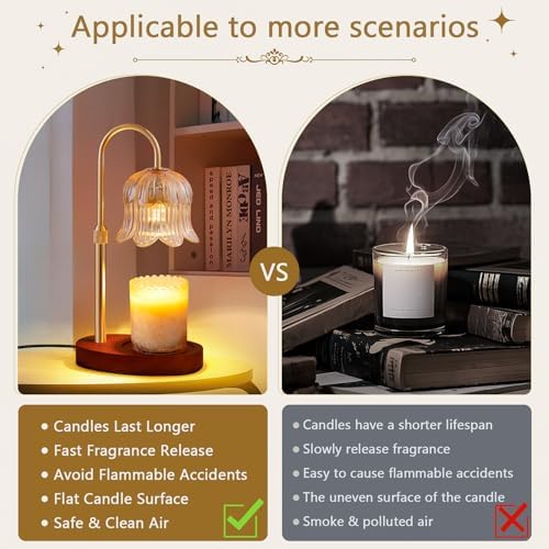 CRMILL Candle Warmer Lamp Electric Timer - Vintage Heater Candles Warming Height Adjustable Dimmable Warmers Flower Lamps No Flame Heat Warm Melt Wax Jar Modern Home - Image 5