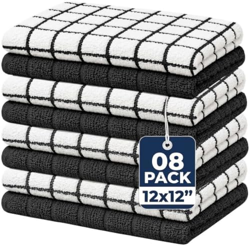 Bumble Dish Cloths (8-Pack), 100% Cotton Kitchen Towels, 12"x12" - Black by BumbleTowels