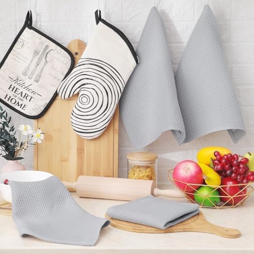 Homaxy 100% Cotton Waffle Weave Kitchen Dish Cloths 18-Pack, Light Gray - Image 6