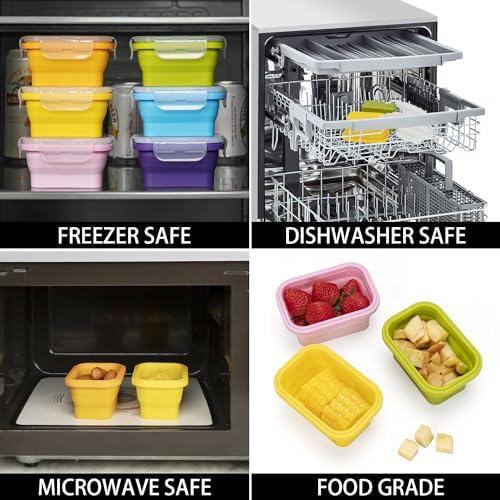 Collapsible Food Storage Containers with Lids, Small Silicone Snack Containers, Stackable Portion Control Containers, Mini Fridge Organizer, Microwave Freezer Dishwasher Safe, 6.5oz, 6 Pack - Image 5