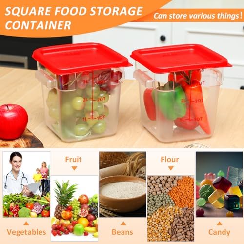 Yungyan 6 Pcs Commercial Clear Food Storage Containers 4 Qt Square Acrylic Airtight Food Storage Containers with Lids for Kitchen Restaurant Pantry Freezer Flour Sugar(Red) - Image 5