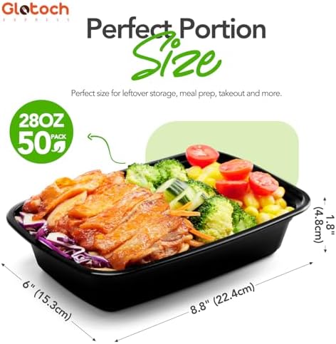 Glotoch Meal Prep Containers with Lids, 28 oz, 50 Pack (100-Piece) - Image 2