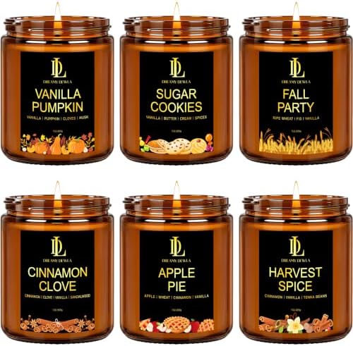 DL DREAMY DEWLA Fall Candles Set for Home Scented, 6 Pack 42oz, Soy Wax by DLDREAMYDEWLA