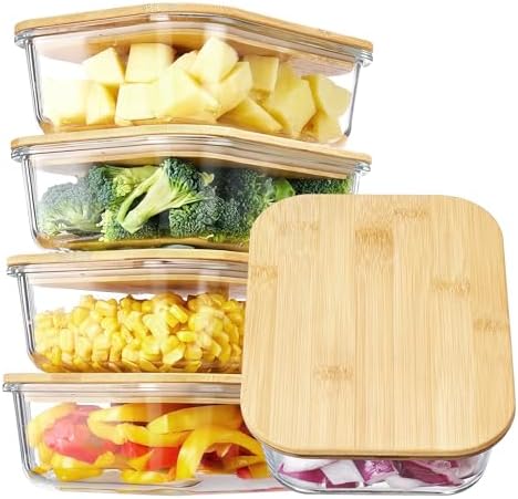 Vtopmart 5 Pack Glass Food Storage Containers with Bamboo Lids, 35oz by Vtopmart
