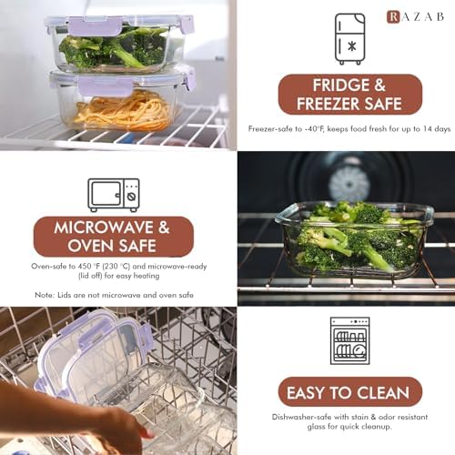 Razab 2 PC 1200ML / 41 Oz Glass Food Storage Containers with Lids - Airtight & Leakproof - Microwave/Oven/Freezer Safe - BPA Free - Ideal for Meal Prep, Storing Leftover & Lunch - Image 5