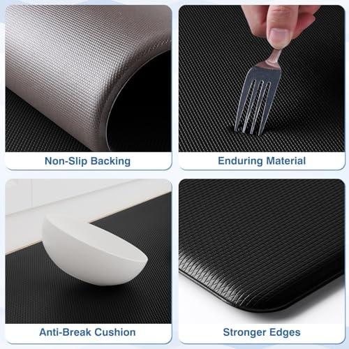 StepRite Kitchen Mats for Floor, 2-Piece Anti-Fatigue Kitchen Rugs, Black - Image 3