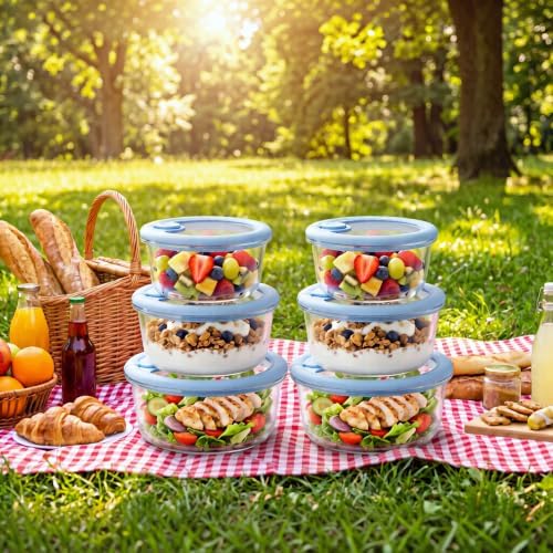 Glass Food Storage Containers with Silicone Glass Lids, 6 Pack Round Airtight Meal Prep food container, Leakproof Borosilicate Glass Bowls Set, Microwave, Oven, Freezer & Dishwasher Safe - Image 6