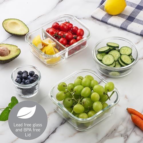 COOK WITH COLOR Premium 32-Pc. Borosilicate Glass Food Container Set with Dividers - 4 Rectangles, 8 Rounds, 4 Squares - Leakproof Lids - Meal Prep, Storage, Ombre Grey - Image 6