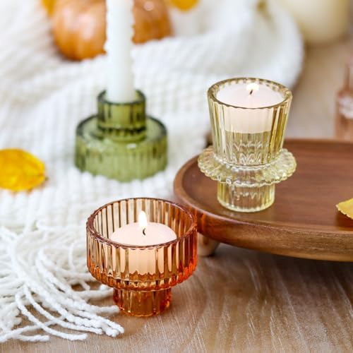 Brown Candlestick Holders 12PCS Ribbed Glass Taper Candle Holders Set for Tealight Candlestick Candles, Table Centerpieces for Thanksgiving Christmas Farmhouse Decor Indoor and Outdoor - Image 6