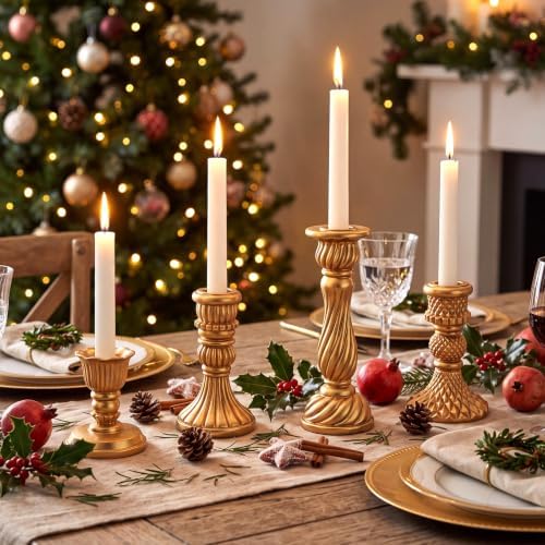 8 Pcs Christmas Vintage Candlestick Holders, Gold - Image 7