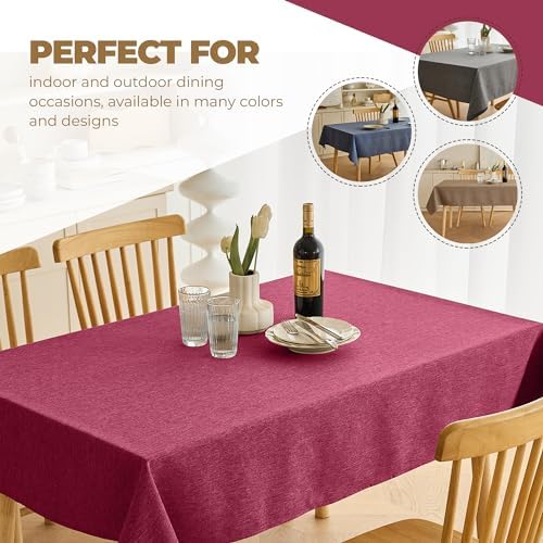 Decorelia Christmas Red Waterproof Faux Linen Rectangle Tablecloth, Spillproof Outdoor Reusable Table Cloth for Patio,Holiday,Banquet,Party,Buffet Dinner (Oblong,60 x 120 Inch (10-12 Seats),Burgundy) - Image 3