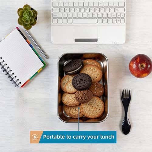 6 Pcs (34oz) Stainless Steel Food Containers with Clear Lids, 7" x 5.1" Stackable Snack Storage Boxes, Deli Meat Keeper for Refrigerator or Picnic, BBQ Party, Office, Gym Lunch - Image 6