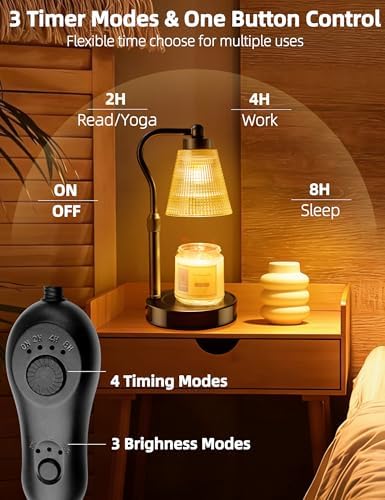 Candle Warmer Lamp for Jar Candles, Height Adjustable & Dimmable with 2/4/8H Timer, 2*50W Halogen Wax Melter Warmer for Home Office Décor, Flameless & Smokeless, Gift for Women Mom,Black-Amber/1 Pack - Image 4