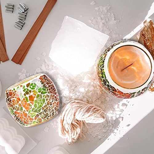 Rancco Glass Votive Candle Holder for Tealight, Romantic Mosaic Cracked Candle Holder, Candle Lamp Aromatherapy Candlescape Bowl for Valentine's Thanksgiving, Christmas Table Centerpiece, Party Decor - Image 4