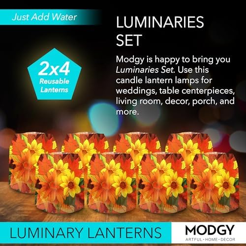 MODGY Luminary Lanterns Candle Holder Decorative Indoor Outdoor Decor, Lanterns for Wedding Centerpiece Decoration Outside Patio, with Flameless Floating LED Candles, ThankFall Pack of 2 - Image 2