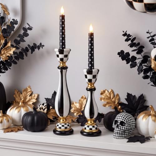 2 Pcs Black and White Checkerboard Taper Candle Holder,Classic - Image 2