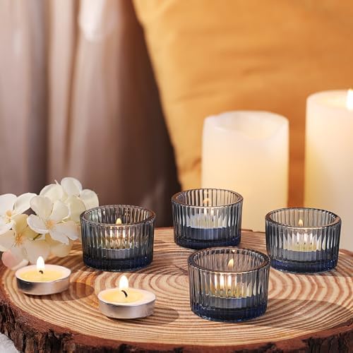 NITIME 30Pcs Blue Tealight Candle Holder, Ribbed Votive Candle Holders Glass with 32pcs Tea Light Candles for Wedding Decor, Home Decor and Party Decor - Image 6