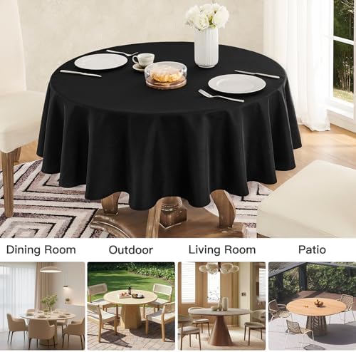 Veblandy Faux Linen Round Tablecloth 60 inch, Table Cloth Wrinkle Free Decorative Fabric Waterproof Table Cover for Dining/Party/Buffet/Wedding, Black - Image 6