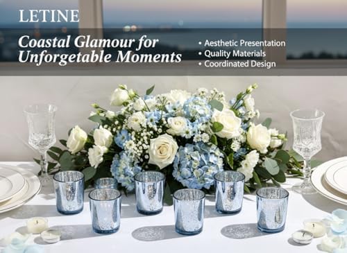 LETINE 48pcs Blue Votive Candle Holders – Glass Tea Light Candles Holder, Standard Votive Size for Regular Votive Candles – Bulk Candle Holder for Summer Weddings, Waterfront Venues, Home Decor - Image 5