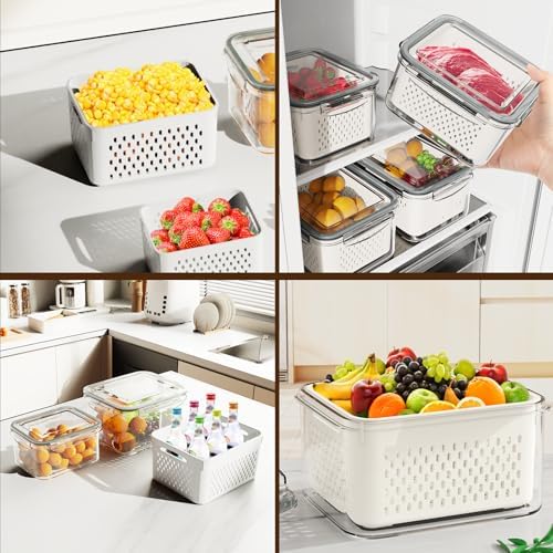 Dayacoco Fruit Storage Containers for Fridge 8 Pcs with Drain Basket - Image 7