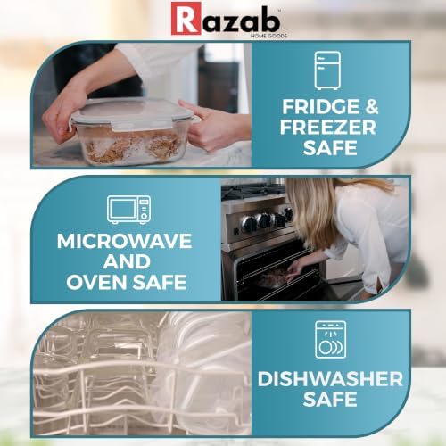 Razab 10 Cups/ 80 Oz 4 Pc (Set of 2) Glass Food Storage Containers with Airtight Locking Lids-For Storing & Serving Food. BPA Free & Leak Proof - Microwave, Dishwasher, Fridge, Freezer and Oven Safe - Image 5
