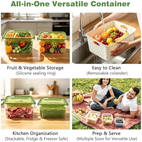 4 Pack Heavy-Duty Fruit Containers for Fridge,Food Storage Containers,Green - Image 2