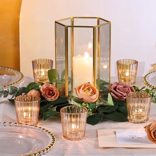 NITIME 8PCS Vintage Ribbed Gold Votive Candle Holders, Glass Candle Holder for Wedding Decorations, Tealight Candle Holder for Table Centerpiece, Diwali, Home and Party Decorations - Image 4