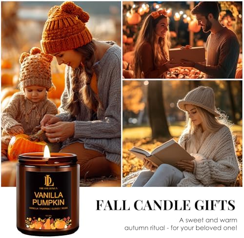 DL DREAMY DEWLA Fall Candle, Vanilla Pumpkin Scented for Home, 7oz Soy Wax - Image 3