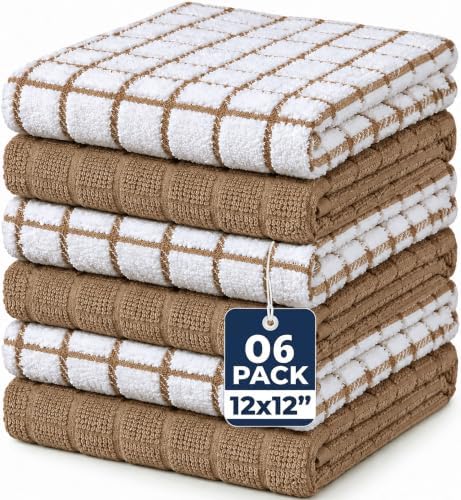 Bumble Dish Cloths (6-Pack), 100% Cotton Kitchen Towels, 12"x12" - Tan by BumbleTowels