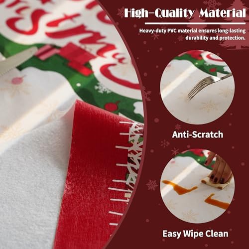 Christmas Rectangle Table Cloth,100% Waterproof Tablecloth,Christmas Decorations for Home, Vinyl Tablecloth Plastic Table Cover for Party，Picnic,Dining,Outdoor 54" x 120",Frosted Wreath - Image 3