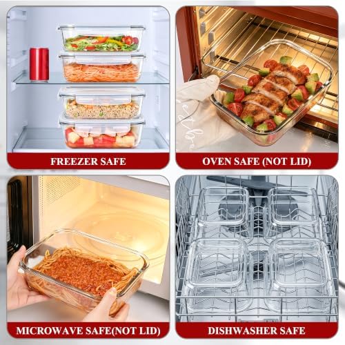 GEHE 4 Pack 52 oz Large Glass Food Storage Containers with Lids - Glass Meal Prep Containers For Baking, Storing, Airtight Lunch Container, Freezer, Dishwasher, Microwave and Oven Safe, BPA Free - Image 6