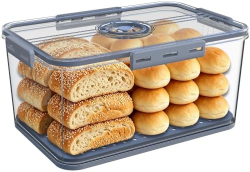Bread Box Bread Boxes with Lid for Kitchen Counter, Airtight Loaf Bread Storage Container,Large Time Recording Bread Keeper for Homemade Bread, Toast, Bagel, Donut and Cookies ,Not dishwasher safe by Honbuty