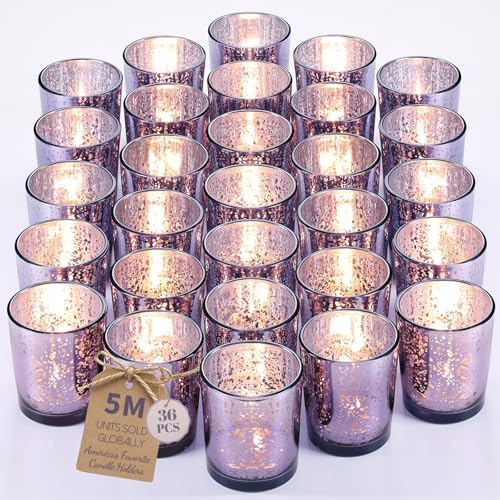 LETINE 36pcs Purple Votive Candle Holders – Glass Tea Light Candles Holder, Standard Votive Size for Regular Votive Candles– Bulk Candle Holder for Party Decoration, Bridal Shower, Home Decor by LETINE